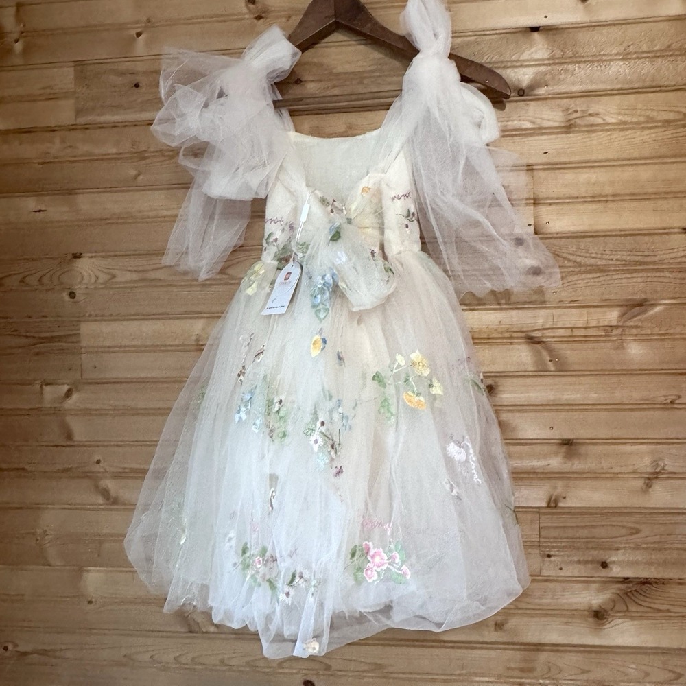 Oldoldi Dress Embroidered Botanical 3T NWT Tulle Lined Wedding Guest Flowers